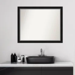 31" X 25" Non-Beveled Eva Narrow Bathroom Wall Mirror Black - Amanti Art -Amanti Art GUEST 2f8a9098 ba7f 495e 88c4 221a983ec003