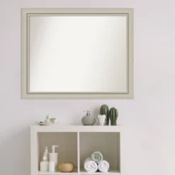 32" X 26" Non-Beveled Romano Silver Narrow Wood Bathroom Wall Mirror - Amanti Art -Amanti Art GUEST 31842526 3fb6 497c 8891 298d0666e259