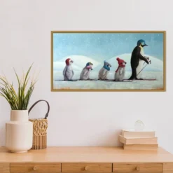 26" X 14" Ski School Penguins By Lucia Heffernan Framed Canvas Wall Art - Amanti Art -Amanti Art GUEST 31db0132 ef73 4b2c bcfc a5ebb096a72b