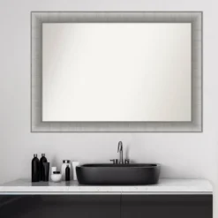 41" X 29" Non-Beveled Elegant Bathroom Wall Mirror Brushed Pewter - Amanti Art -Amanti Art GUEST 327b54fc f3d6 4bfe 8a42 e5e00ebd113b