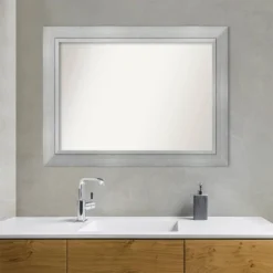 45" X 34" Non-Beveled Romano Silver Wood Bathroom Wall Mirror - Amanti Art -Amanti Art GUEST 328e71d7 1fbd 4c23 a856 4d0c0f87e3ce