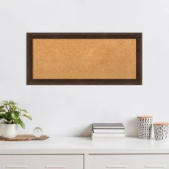 Amanti Art 33"x15" Narrow Wood Frame Natural Cork Board Warm Walnut : Bulletin Board For Office, Wall Mounted Presentation Board -Amanti Art GUEST 32dd53ee 62ff 4211 9240 3e9afff60cba