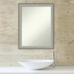 21" X 27" Non-Beveled Elegant Narrow Bathroom Wall Mirror Brushed Pewter - Amanti Art -Amanti Art GUEST 3406d0c1 b141 41b7 b8a0 ae98e2b83a3c