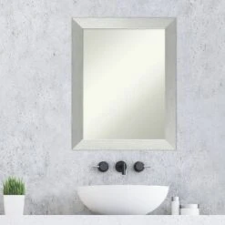 22" X 28" Non-Beveled Brushed Sterling Wood Bathroom Wall Mirror Silver - Amanti Art -Amanti Art GUEST 34d69f4c b169 4b00 97c1 69a44498d308