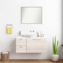 30"x24" Non-Beveled Morgan Wood Bathroom Wall Mirror White/Blue - Amanti Art -Amanti Art GUEST 3510612b a4c6 4fdd a0ba a888a174dd0e