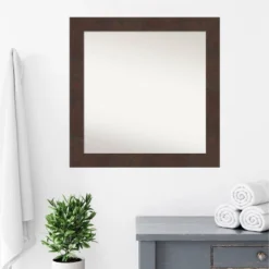 31" X 31" Non-Beveled Wildwood Brown Bathroom Wall Mirror - Amanti Art -Amanti Art GUEST 35b24e90 32e9 4a78 a0a0 5fe65ab746ce