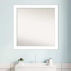 30" X 30" Non-Beveled Wedge White Bathroom Wall Mirror - Amanti Art -Amanti Art GUEST 35d05c09 203f 4695 8098 b081ce2c849e