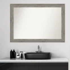 41" X 29" Non-Beveled Regis Barnwood Gray Wood Bathroom Wall Mirror - Amanti Art -Amanti Art GUEST 35f35da8 ac80 4985 906d cf91186786f4