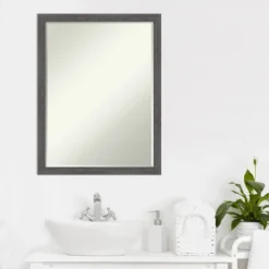 Amanti Art Pinstripe Plank Grey Thin Petite Bevel Bathroom Wall Mirror 26 X 20 In. -Amanti Art GUEST 37ab0b1d 1159 480f b5fc 858b2d751077