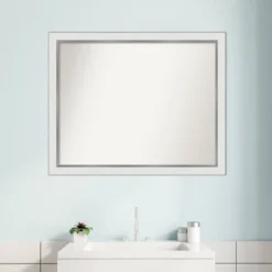 31" X 25" Non-Beveled Eva Narrow Bathroom Wall Mirror White - Amanti Art -Amanti Art GUEST 39209aa1 2de2 4a28 9c42 86f711b5f9ad