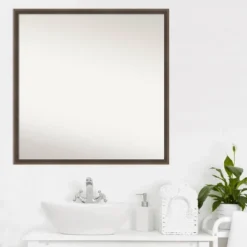 27" X 27" Non-Beveled Hardwood Wedge Wood Bathroom Wall Mirror Mocha Brown - Amanti Art -Amanti Art GUEST 397a680b 411c 4782 b135 db9851f0e90b
