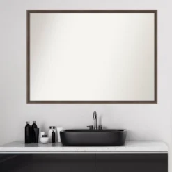 39" X 28" Non-Beveled Hardwood Wedge Wood Bathroom Wall Mirror Mocha Brown - Amanti Art -Amanti Art GUEST 3ac652ea 2711 4fa4 a1b1 e6ac9f71146b
