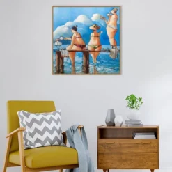 30" X 30" Tea Break On The Jetty By Ronald West Framed Canvas Wall Art Print - Amanti Art -Amanti Art GUEST 3b0794f9 b296 4b60 a7bd cbd823163a30