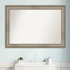 42" X 30" Non-Beveled Mezzanine Antique Narrow Wood Bathroom Wall Mirror Silver - Amanti Art -Amanti Art GUEST 3b4c9d69 459b 41d4 b787 f7bfacab66ef