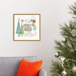 16" X 16" Merry And Bright Christmas Tree Square By Janelle Penner Framed Canvas Wall Art - Amanti Art -Amanti Art GUEST 3b553ffd 9fab 4a49 a34a 8561343bc009