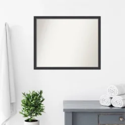 30"x24" Non-Beveled Stylish Wood Bathroom Wall Mirror Black - Amanti Art: Modern Rectangle, Wall Mount, Wood Frame -Amanti Art GUEST 3cd660be a126 4771 9f87 e5b2411bba57