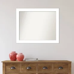 32" X 26" Non-Beveled Wedge White Bathroom Wall Mirror - Amanti Art -Amanti Art GUEST 3d9aa18e 5347 4bae 8594 6921351dc2a9