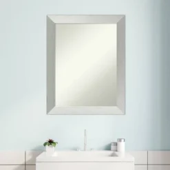22" X 28" Non-Beveled Brushed Sterling Wood Bathroom Wall Mirror Silver - Amanti Art -Amanti Art GUEST 3df4e5d3 0c1e 40c2 afda 452a988e3888