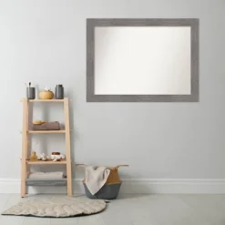 44" X 33" Non-Beveled Pinstripe Plank Gray Bathroom Wall Mirror - Amanti Art -Amanti Art GUEST 3f4f52b9 e154 4b8d ad49 56bdccd61c66