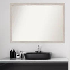 41" X 30" Non-Beveled Marred Wood Bathroom Wall Mirror Silver - Amanti Art -Amanti Art GUEST 402cca06 ad59 4e2e 927c 134f89e3036e