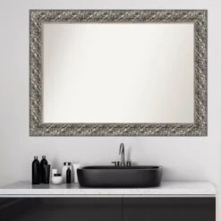 42" X 30" Non-Beveled Silver Luxor Wood Bathroom Wall Mirror - Amanti Art -Amanti Art GUEST 4060835e 8eec 4485 97a8 deed8e302c42
