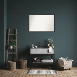 38"x26" Non-Beveled Stylish Wood Bathroom Wall Mirror Black - Amanti Art: Modern Rectangular Design, Wall Mount, Includes Hardware -Amanti Art GUEST 42b19476 69fa 4a37 adfa 18c3c943de91