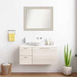 33"x27" Non-Beveled Cottage Wood Bathroom Wall Mirror White/Silver - Amanti Art: Modern Rectangular Design, Wall Mounted, Wood Frame -Amanti Art GUEST 42fbff7f d194 4bcc 92a7 c25e96b22fc4
