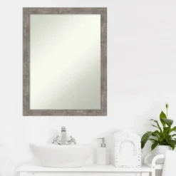 21" X 27" Non-Beveled Marred Wood Bathroom Wall Mirror Pewter - Amanti Art -Amanti Art GUEST 438a40f2 5d0e 4264 9d4b 35993aa03f1d