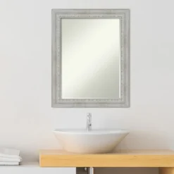 Amanti Art Rustic White Wash Petite Bevel Wood Bathroom Wall Mirror 28.5 X 22.5 In. -Amanti Art GUEST 43d7319c cca9 456d acb6 76e2ac5671c4