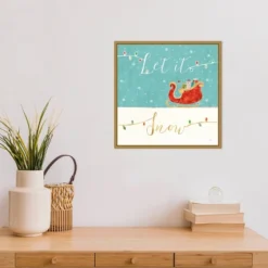 16" X 16" Let It Snow Christmas Sleigh By Veronique Charron Framed Canvas Wall Art - Amanti Art -Amanti Art GUEST 45615550 4919 4f74 b12f 11b5853e216c