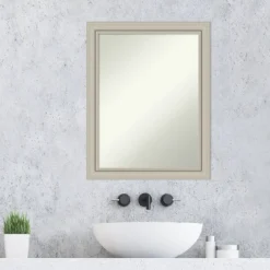 22" X 28" Non-Beveled Romano Silver Narrow Wood Bathroom Wall Mirror - Amanti Art -Amanti Art GUEST 4720eed7 1b1c 4ac4 99c3 aee1cc6931fe