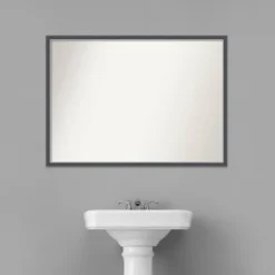 40" X 29" Non-Beveled Eva Thin Bathroom Wall Mirror Black - Amanti Art -Amanti Art GUEST 473f6fc0 4c10 4dc9 a413 6204797c504a
