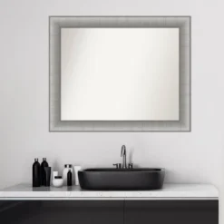 33" X 27" Non-Beveled Elegant Bathroom Wall Mirror Brushed Pewter - Amanti Art -Amanti Art GUEST 47d86151 facf 45ec a264 2c9ef838c93f