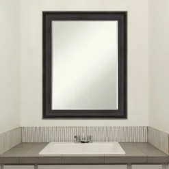 Amanti Art Allure Charcoal Petite Bevel Wood Bathroom Wall Mirror 28.5 X 22.5 In. -Amanti Art GUEST 4889fab4 d913 4e03 9385 5c0c2bbb3861