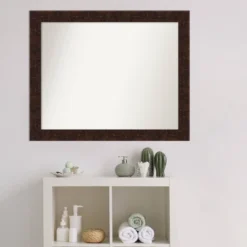 32" X 26" Non-Beveled William Mottled Bronze Narrow Bathroom Wall Mirror - Amanti Art -Amanti Art GUEST 491d14cd d525 4b68 ae5a 85f55646d996