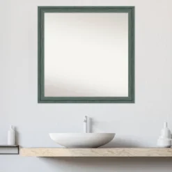 30"x30" Non-Beveled Upcycled Wood Bathroom Wall Mirror Teal/Gray - Amanti Art: Modern Square, Wall Mount, Includes Hardware -Amanti Art GUEST 498ea4a5 1a2f 44f1 9218 61d2ed347fbc