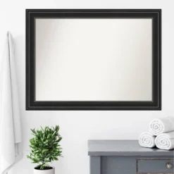 44" X 33" Non-Beveled Ridge Black Bathroom Wall Mirror - Amanti Art -Amanti Art GUEST 4a3677ef b863 4cc5 8abb e71367c1c09b