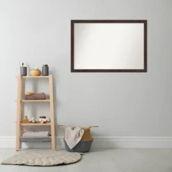 39" X 27" Non-Beveled Fresco Wood Bathroom Wall Mirror Dark Walnut Brown - Amanti Art -Amanti Art GUEST 4affdf4a 3fce 4b0c b637 3bf35291d76c