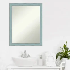 20" X 26" Non-Beveled Sky Blue Rustic Wood Bathroom Wall Mirror - Amanti Art -Amanti Art GUEST 4bb27d2b 2ffd 40f0 89b1 c4e2da63fecf