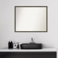30" X 24" Non-Beveled Svelte Clay Gray Wood Bathroom Wall Mirror - Amanti Art -Amanti Art GUEST 505581e7 346b 40e0 9ae7 057c2b4552ab