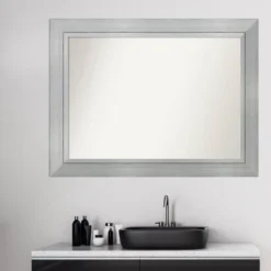 45" X 34" Non-Beveled Romano Silver Wood Bathroom Wall Mirror - Amanti Art -Amanti Art GUEST 50b45354 9d88 412d b1f5 f8169b37ba29