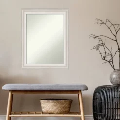 23" X 29" Non-Beveled Trio White Wash Silver Bathroom Wall Mirror - Amanti Art -Amanti Art GUEST 521805ed 5c1a 4441 8d01 7ab7cbcda54a