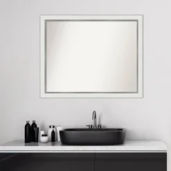 31" X 25" Non-Beveled Eva Narrow Bathroom Wall Mirror White - Amanti Art -Amanti Art GUEST 528069bc 9e5c 4368 9789 2e749f04a719