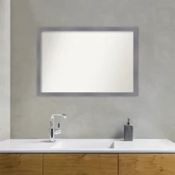 39"x27" Non-Beveled Edwin Wood Bathroom Wall Mirror Gray - Amanti Art: Modern Rectangle, Wall Mount -Amanti Art GUEST 540fa7c3 ef9d 4039 8253 47b4f4eb1841