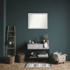 30"x24" Non-Beveled Morgan Wood Bathroom Wall Mirror White/Blue - Amanti Art -Amanti Art GUEST 5511079b dab5 4e11 b75a 176c9e84b829