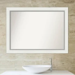 44" X 33" Non-Beveled Eva Bathroom Wall Mirror White - Amanti Art -Amanti Art GUEST 5796ed91 c04c 45d6 87c0 0881f4b2bb4a