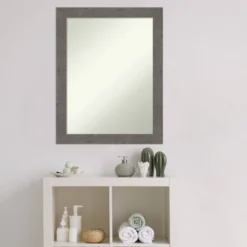 22" X 28" Non-Beveled Rustic Plank Gray Narrow Bathroom Wall Mirror - Amanti Art -Amanti Art GUEST 5835e5a8 ff41 4040 bd75 5f7dbaf0583e