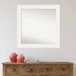 32" X 32" Non-Beveled Ridge White Wall Mirror - Amanti Art -Amanti Art GUEST 58570bfa 9735 4f57 9aab 6e1ecea3fba5