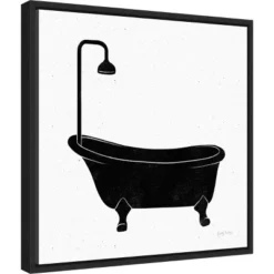 16" X 16" Bathroom Puns II No Words By Becky Thorns Framed Canvas Wall Art Black - Amanti Art