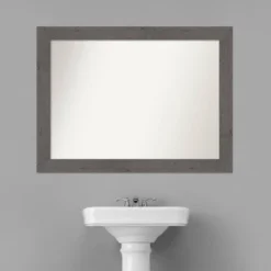 44" X 33" Non-Beveled Rustic Plank Gray Bathroom Wall Mirror - Amanti Art -Amanti Art GUEST 5890c432 1cbb 48bd b3c1 57a6b36c1c7d